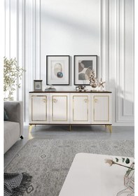 Resim TREND KONSOL MDF MEBRAN KAPAK EKRU CEVİZ GOLD 