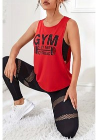 Resim Ghassy Co. Kadın Gym Baskılı Nefes Alabilen Fitness Yoga Koşu Kolsuz Spor Atlet Kırmızı 