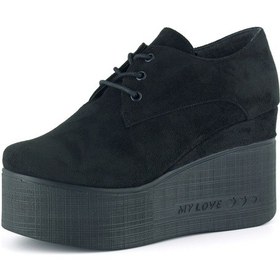 Resim Erkan Saçmacı Apricity Siyah Süet Yuvarlak Burun Bağcıklı Gizli Dolgu Topuklu Günlük Ayakkabı Siyah 