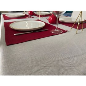 Resim Keten Görünümlü Simsiz Begonvil Masa Örtüsü Taş Gri 13 Parça 