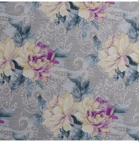 Resim Gri Zeminli Mor Renkli Dokuma Dijital Baskılı Petek Kumaş 