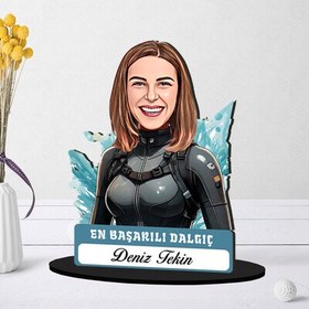 Resim Kişiye Özel Kadın Dalgıça Hediye Karikatürlü Biblo 