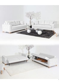 Resim Nola Koltuk Takımı 3+3+3 & Bazalı Yataklı Koltuk & Kanepe - Beyaz Beyaz 