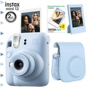 Resim Fujifilm Instax Mini 12 Fotoğraf Makinesi + 20'li Film + Çerçeve + Deri Kılıf Seti Mavi 