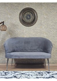 Resim Zafir İkili Teddy Krom Kaplama Sivriltme Ayak Çay Seti Koltuk İkili Berjer , Balkon, Salon, Ofis Gri 