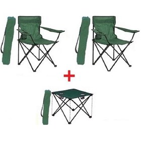 Resim 2 Ad Yeşil Katlanır Kamp Sandalyesi +1 Ad Piknik Masa Çantalı Yeşil 