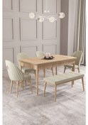 Resim Calvin Meşe Desen 80x132 Mdf Açılabilir Mutfak Masası Takımı 4 Sandalye, 1 Bench Krem 
