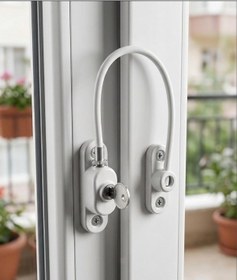 Resim 1 Adet Çelik Halatlı Pvc Kapı Pencere Emniyet Kilidi - Pencere Çocuk Emniyet Kilidi Beyaz 