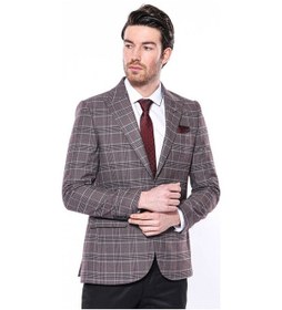 Resim Wessi Ekose Slim Fit Bordo Erkek Ceket - Wessi Bordo 