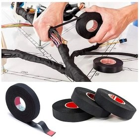 Resim Yanmaz Tüylü Bez Kablo Bant 19mm X 15m Siyah, Alev Geciktirici 