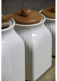 Resim 3' Lü Vakumlu Ahşap Kapaklı Beyaz Baharat Seti Takımı Ahşap - Beyaz 