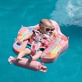 Resim Mambobaby Yüzme Simidi - Pink Candy, Emniyetli, Gölgelikli ve Ayak Destekli 