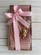 Resim DuhaİslamiHediyelik Lüks Güpürlü Şal Lüks Güllü Inci Tesbih Çeyizlik Bohça Ev Konsept 