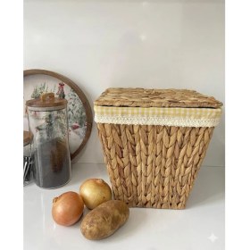 Resim Beyaz Atölyem Iç Korumalı Hasır Kapaklı Çok Amaçlı Patates ve Soğan Sepeti 