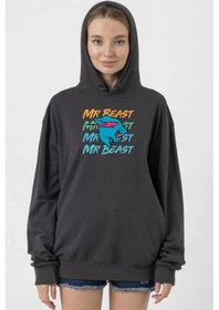Resim Mr Beast Lettern Füme Kadın 2ip Kapşonlu Füme 
