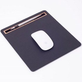 Resim Turgut Office Deri Mousepad Düz Siyah Ahşap Detaylı 
