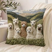 Resim 2D düz baskı, 1 adet modern alpaka desenli yastık kılıfı, yumuşak ve pürüzsüz polyester kadife kumaş, tek taraflı baskı, nakışsız (Gerçek nakış değil), 44.96*44.96 cm, makinede yıkanabilir, fermuarlı kapatma, polyester elyaf, içlik dahil değildir 