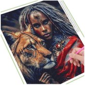 Resim Mavi Elmas Boyama Yeni Gelenler Afrikalı Kadın Kaplan Diy Tam Kare Yuvarlak Matkap Taklidi Siyah Kız Hayvan Kanvas Tablo 56920748 