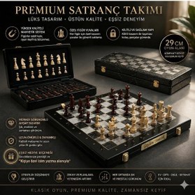 Resim Kişiye Özel İsim Yazılabilir Lüks Mermer Desen Ahşap Manyetik Satranç Seti 29 Cm Premium Oyun Takımı 