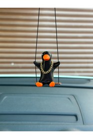 Resim 3dbaydesign Altın Zincirli Sallanan Ördek Yeni Trend Dikiz Ayna Süsü (siyah Turuncu) 