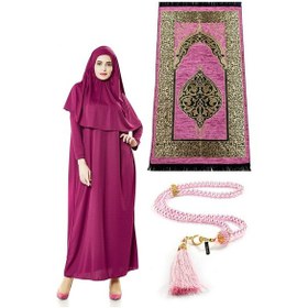 Resim Tek Parça Namaz Elbisesi - Seccade - Tesbih - Ibadet Seti - Fuşya 