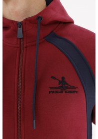 Resim Yan Panel Detaylı Fermuarlı Kapüşonlu Üst Ve Cepli Alt İki Parça Spor Eşofman Takımı Burgundy 