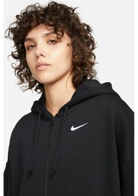 Resim Nike Sportswear Essentials Oversize Fleece Full Zip Hoodie Kadın Geniş Kalıp Kapüşonlu Sweatshirt Siyah Siyah 