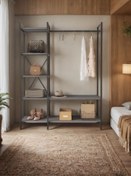 Resim Mobitopya Nilamu Elbise Dolabı, Metal Aksamlı, Antrasit Gri, Açık Dolap, Organizer, Askılık 130*170*34 Cm 
