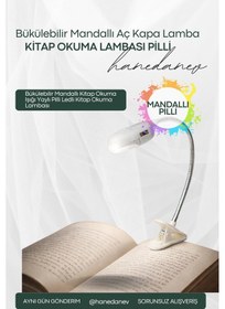 Resim Bükülebilir Mandallı Kitap Okuma Işığı Yaylı Pilli Ledli Kitap Okuma Lambası Beyaz 