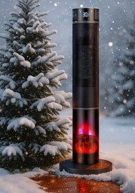 Resim Grooth Kule Tipi Dikey Fanlı Seramik Isıtıcı Uzaktan Kumandalı Şömine Efektli PTC Isıtıcı 