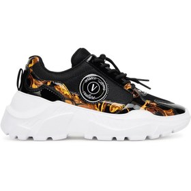 Resim Versace Kadın Speedtrack Dis. SC7 Fileli Barok Desenli Rugan Detaylı Sneaker - Siyah/Gold 