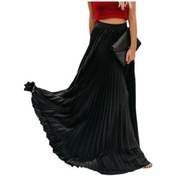 Resim Elastik Yüksek Bel Pileli Etek Kadın Düz Renk Büyük Etek A Kesim Uzun Etek İş Eğlence Sokak Giyimi Siyah 