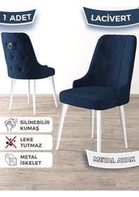 Resim Canisa Newa Serisi, 1.sınıf Babyface Kumaş Beyaz Metal Ayaklı Gümüş Halkalı, 4 Adet Lacivert Sandalye Sandalye Lacivert Ayaklar Beyaz 