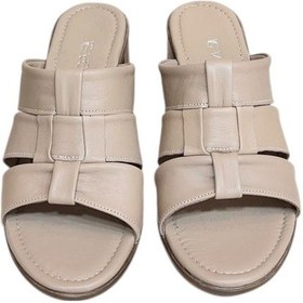 Resim Bej Hakiki Deri Bant Detaylı Topuklu Comfort Taban Terlik Bej 