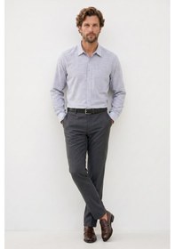 Resim Tudors Erkek Regular Fit Klasik Kesim Oversize %100 Pamuk Keten Doku Lacivert Gömlek-42666 