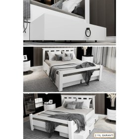 Resim Ninnimo Ni̇nni̇mo Arya Çi̇ft Ki̇şi̇li̇k 160X200 Yatak Uyumlu Beyaz Mdf Çekmeceli̇ Karyola - Maçy-1 