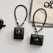 Resim AirPods 1 2 3 4 Pro Pro2 için Lüks Moda Kuzey Yıldızı Metal Stereoskopik Şekil Desenli Siyah Flip Kapaklı Kulaklık Kılıfı ve Siyah Askılık 