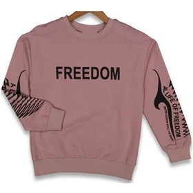Resim İrem Kız Çocuk Önü Kolları Freedom Yazılı Pembe Oversize Kalıp Sweatshirt 