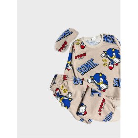 Resim Aliş Kids Erkek Çocuk Pamuklu Bej Rengi Sonic Desen Uzun Kollu Gözlük Bantlı Mevsimlik Pijama Takımı 