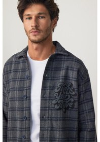 Resim Tudors Relax Fit Kışlık Kareli Baskılı Fleto Cep Salaş Oduncu Gri-füme Erkek Gömlek-29787-multi Çok Renkli 