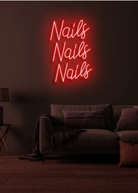 Resim BİZ BU İŞİN KEYİF KISMINDAYIZ Nails Nails Nails Yazılı Neon Tabela 