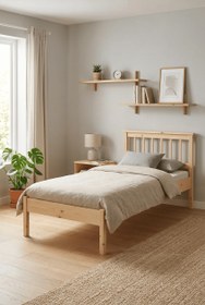 Resim Zen Masif Karyola Başlıklı Doğal Ahşap Yatak - 180 x 200 