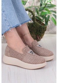 Resim Fort 5016 Fendi Dantelli Fileli Rahat Dolgu Taban Kadın Ayakkabı VİZON 