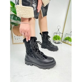 Resim Nstil Günlük Kadın Kar Botu Kürklü Bağcıklı Fermuarlı Rahat Yüksek Kalın Tırtıklı Taban Bootie 7441 