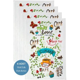 Resim 4lü Paket Baskılı Beyaz Mutfak Havlusu Modeli Make Love 