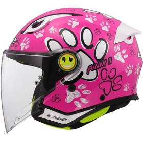 Resim Ls2 Funny 2 Paws Pembe Çocuk Motosiklet Kaskı Beyaz - Pembe 