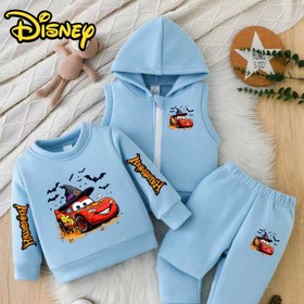 Resim 3'lü Erkek Çocuk Şimşek McQueen Yarış Arabası Kapüşonlu ve Pantolon Seti - Kalın Polar Astarlı Kışlık Sıcaklık, Resmi Şimşek McQueen Grafik Baskı, Dış Mekan için, Şimşek Mcqueen Kıyafetleri, Dış Mekan Oyun Kıyafetleri, Eğlenceli Tasarım, Dayanıklı Yapı 