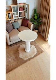 Resim Beyaz Renk Doğal Ahşap Mantar Sehpa Tekli Yan Sehpa Modeli - Mushroom Table Beyaz 