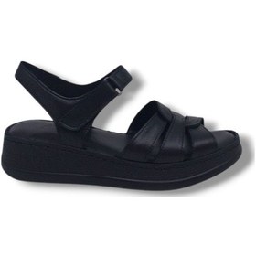 Resim Clavi 2020 Kadın Siyah Hakiki Deri Dolgu Taban Sandalet Ayakkabı Siyah 