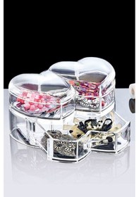 Resim Kalp Kapaklı Mücevher Kutusu Şık Takı Organizer Makyaj Ve Aksesuar Düzenleyici Kutusu Şeffaf 